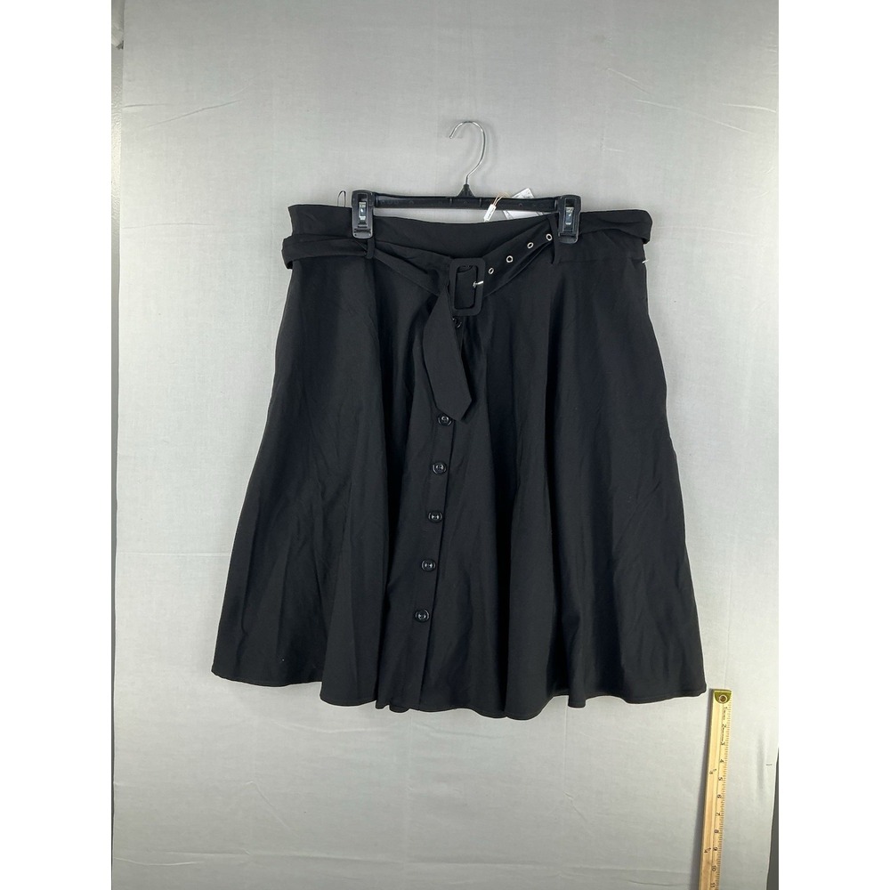 Belle Poque Women's Black A-Line Skirt Belted Button Front New With Tags 3XL